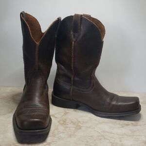 Ariat Brown Men's Brown Leather Western Squear Toe  Pull-On Boots Size 10.5D